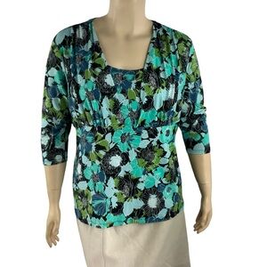 East 5th Floral Blouse Teal Green Plus Size 2X Work Top